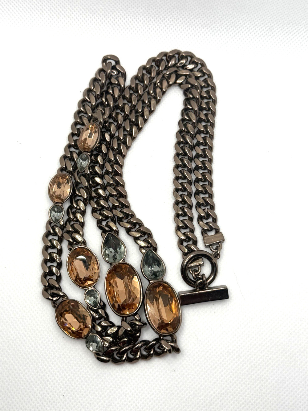 GIVENCHY Heavy 6.3oz Gunmetal Rosy Tone Cuban Chain Rhinestone Toggle Necklace 3